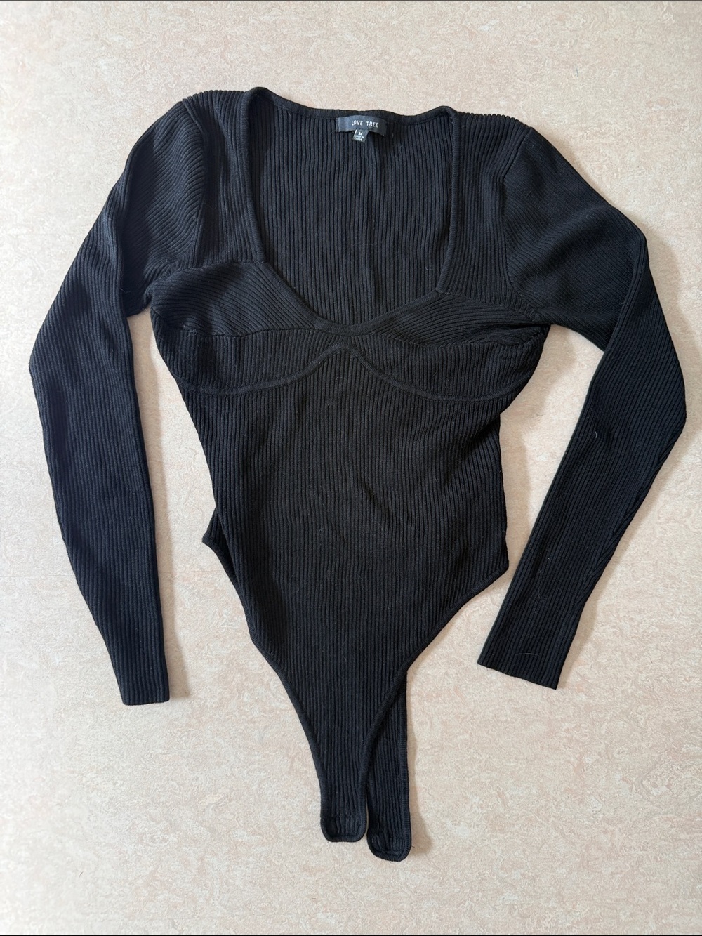 Love Tree Black Ribbed Long-Sleeve Scoop Bodysuit